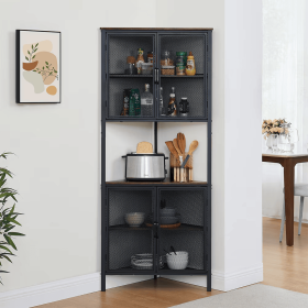 6-Tier Corner Shelf With Storage Cabinet,Bookshelf With Metal Mesh Door,for Living Room 6-Tier Corner Shelf With Storage Cabinet,Bookshelf With Metal Mesh Door,for Living Room