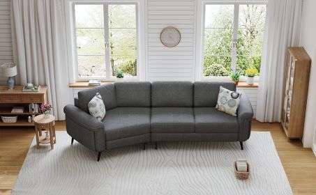 111" Upholstered 3-seater Sofa Curved Sofa Couch with Two Printed Pillows for Living Room, Dark Gray 111" Upholstered 3-seater Sofa Curved Sofa Couch with Two Printed Pillows for Living Room, Dark Gray